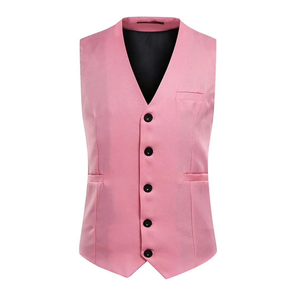 Slim Fit Single Breasted Pink Vest