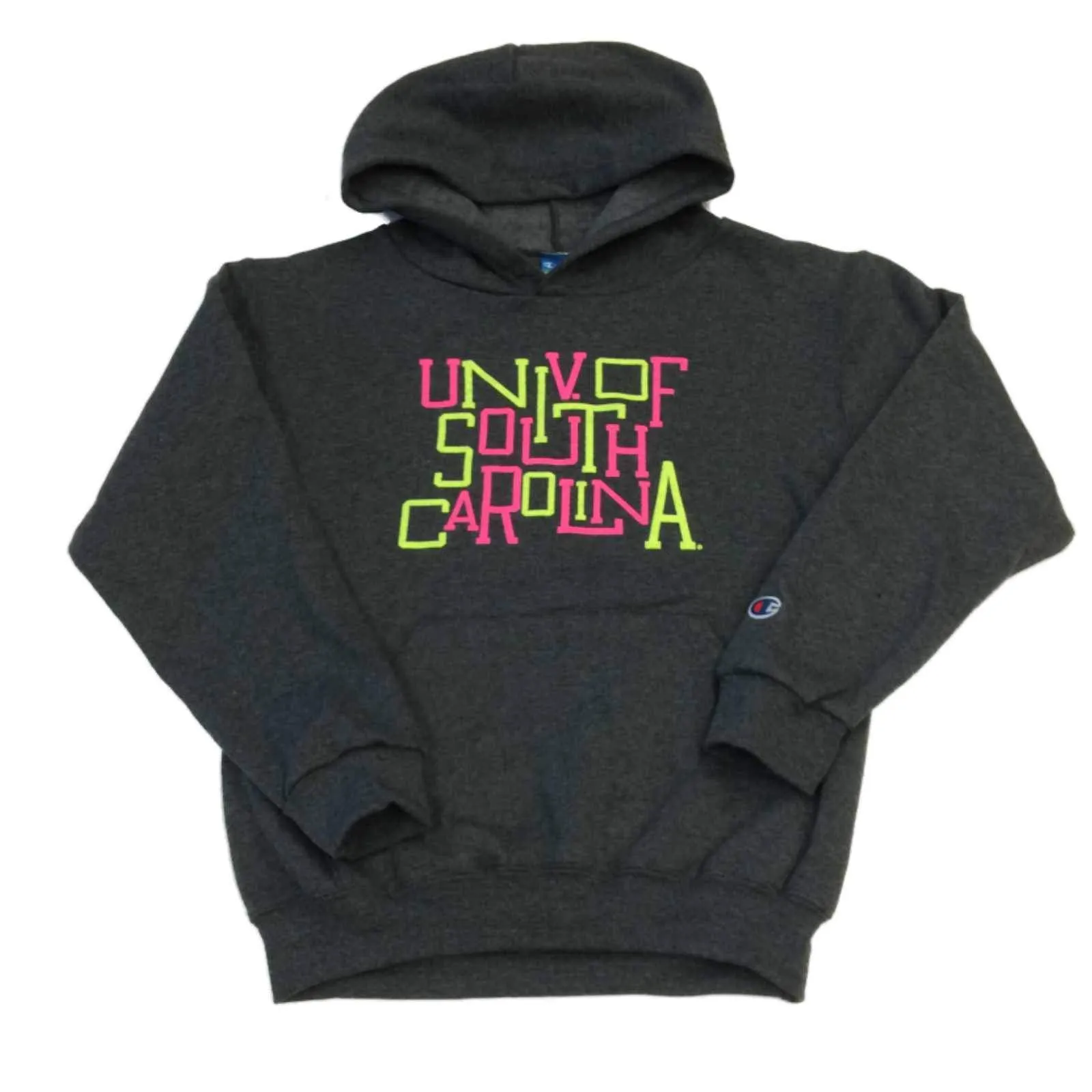 South Carolina Gamecocks GIRLS Charcoal Gray Neon Logo LS Hoodie Sweatshirt (M)