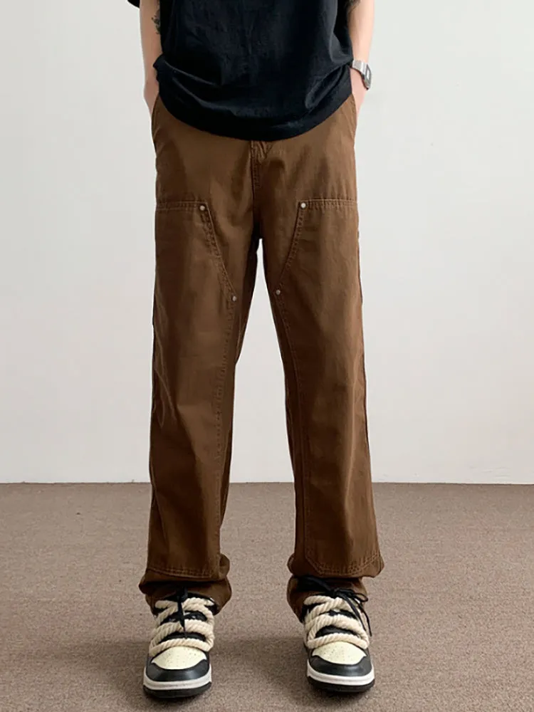 Stitched Studded Slacks Solid Color Cargo Pants