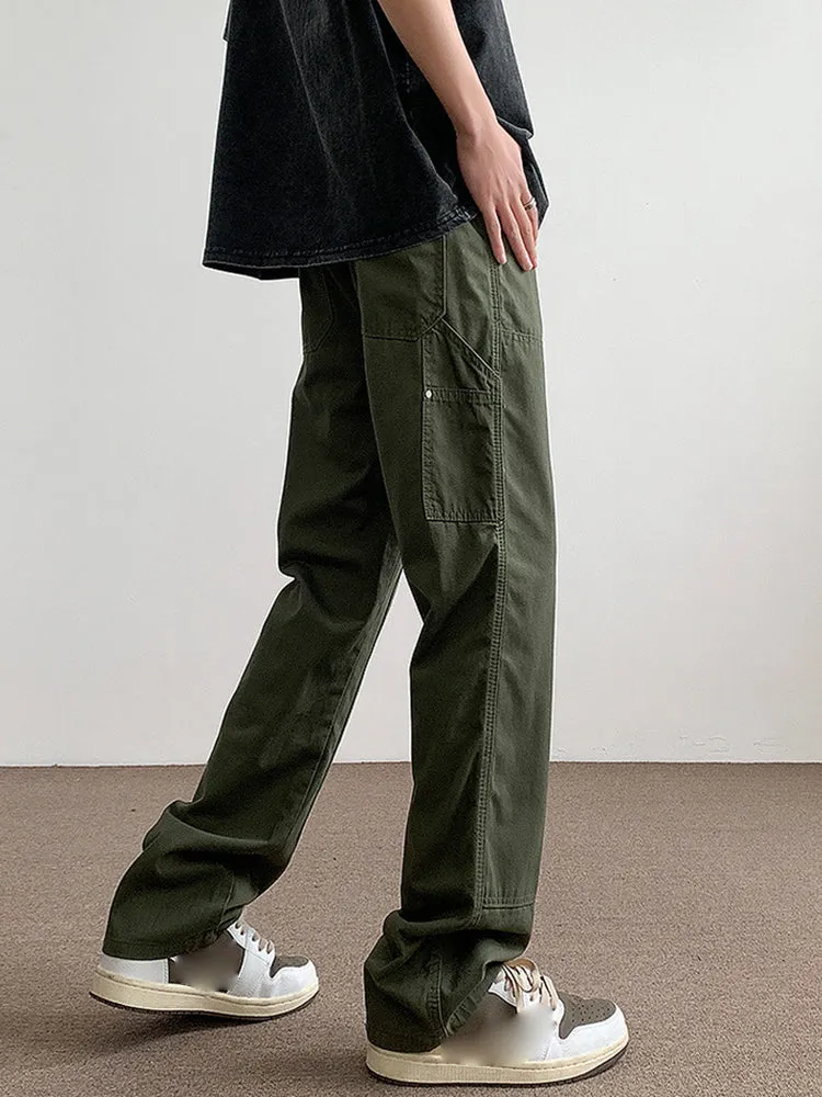 Stitched Studded Slacks Solid Color Cargo Pants