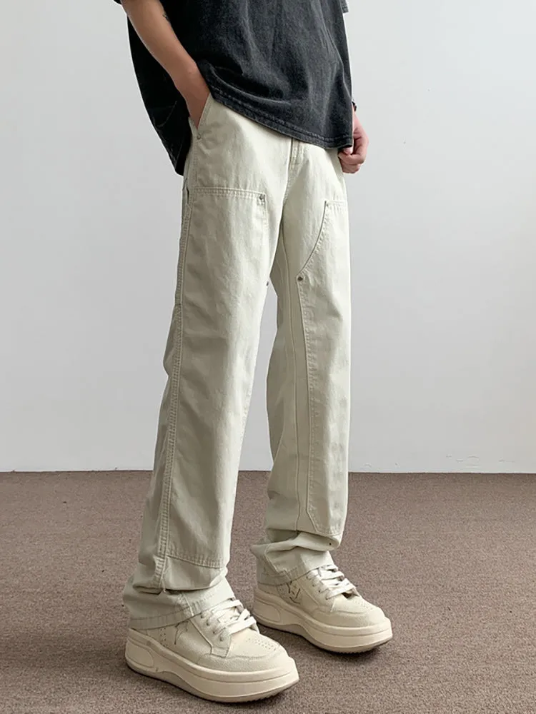 Stitched Studded Slacks Solid Color Cargo Pants