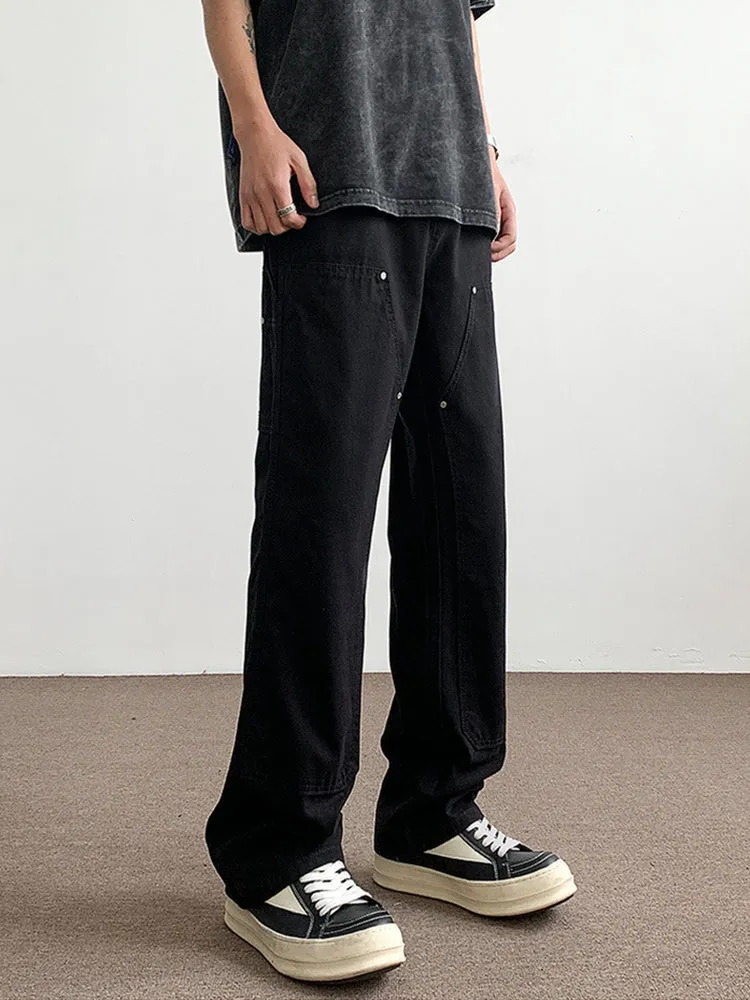 Stitched Studded Slacks Solid Color Cargo Pants