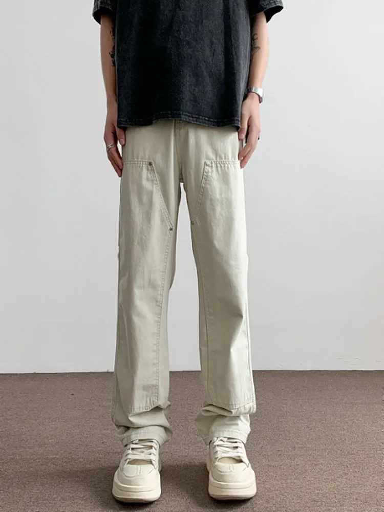 Stitched Studded Slacks Solid Color Cargo Pants