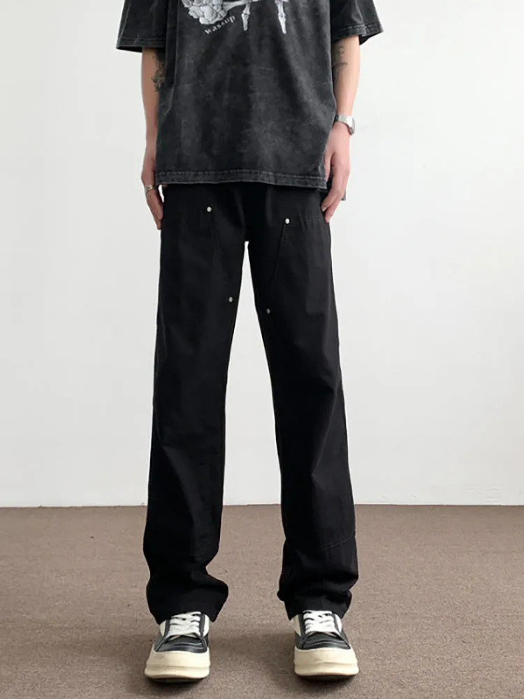 Stitched Studded Slacks Solid Color Cargo Pants