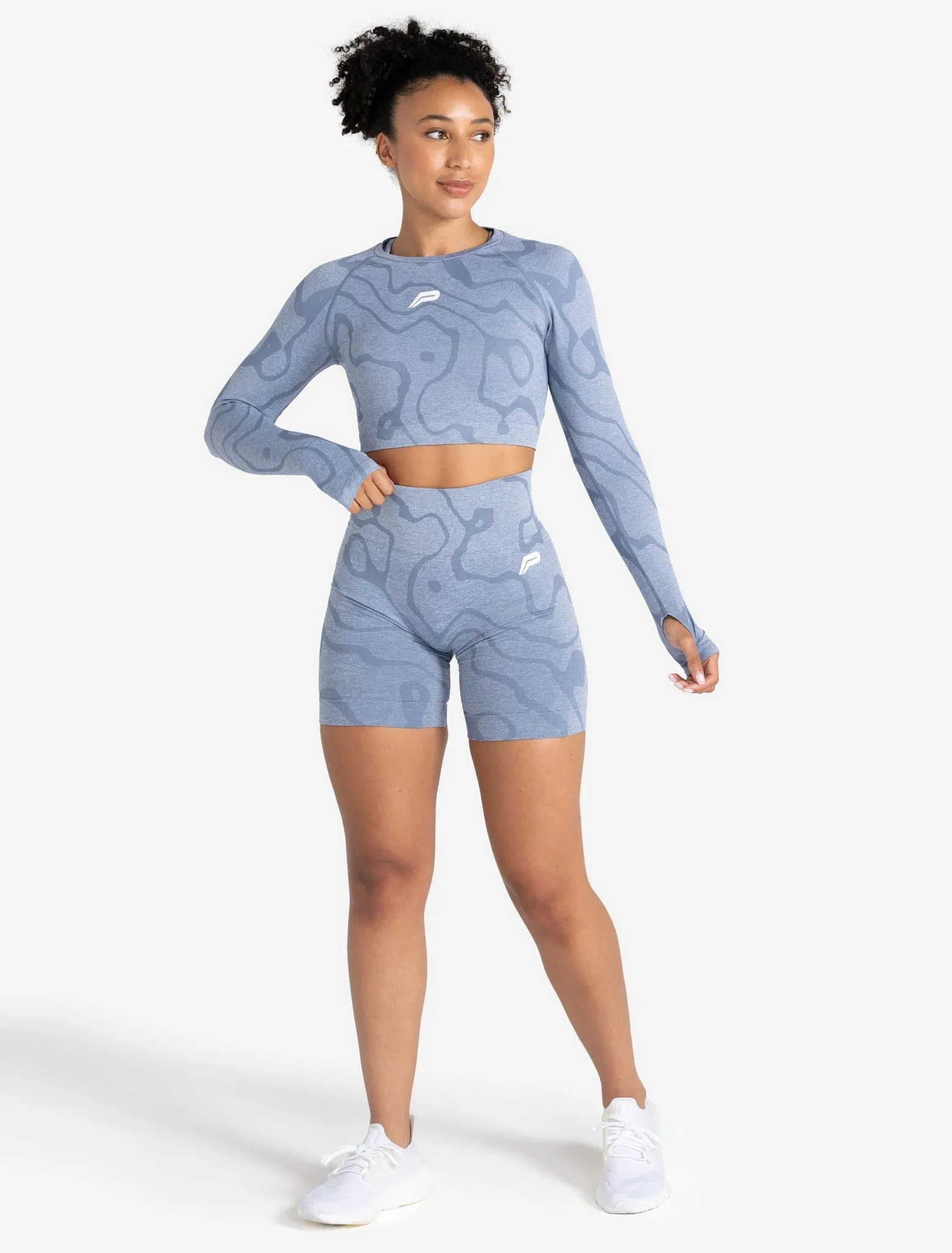 Sustainable Seamless Long Sleeve Crop Top - Blue