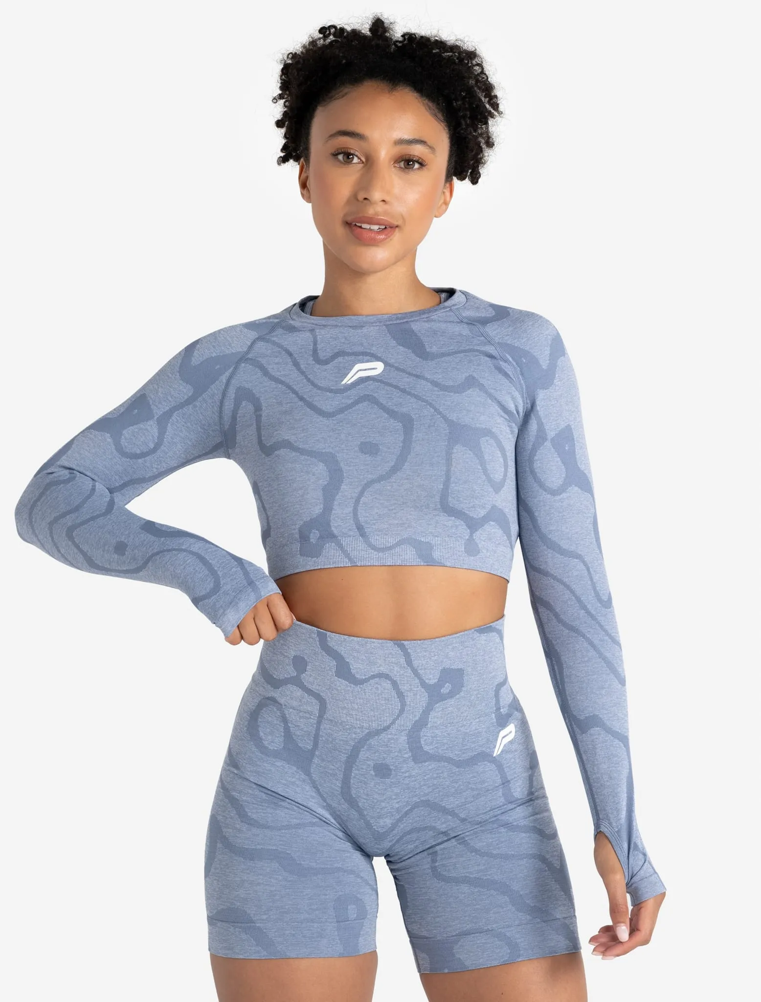 Sustainable Seamless Long Sleeve Crop Top - Blue