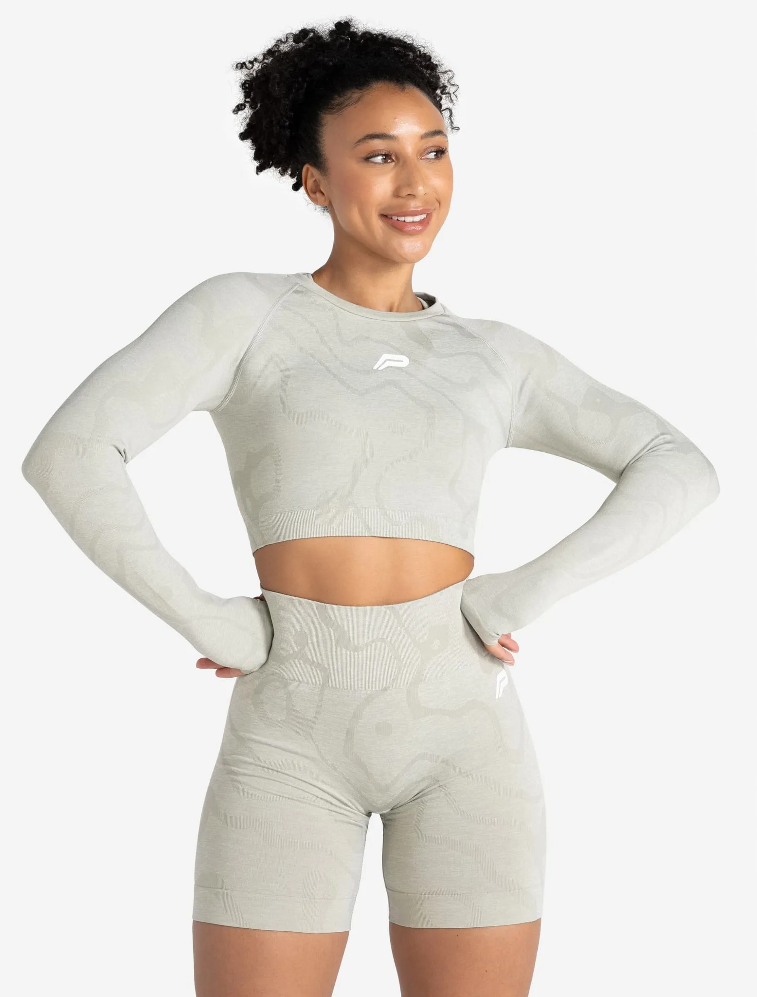 Sustainable Seamless Long Sleeve Crop Top - Sage Green