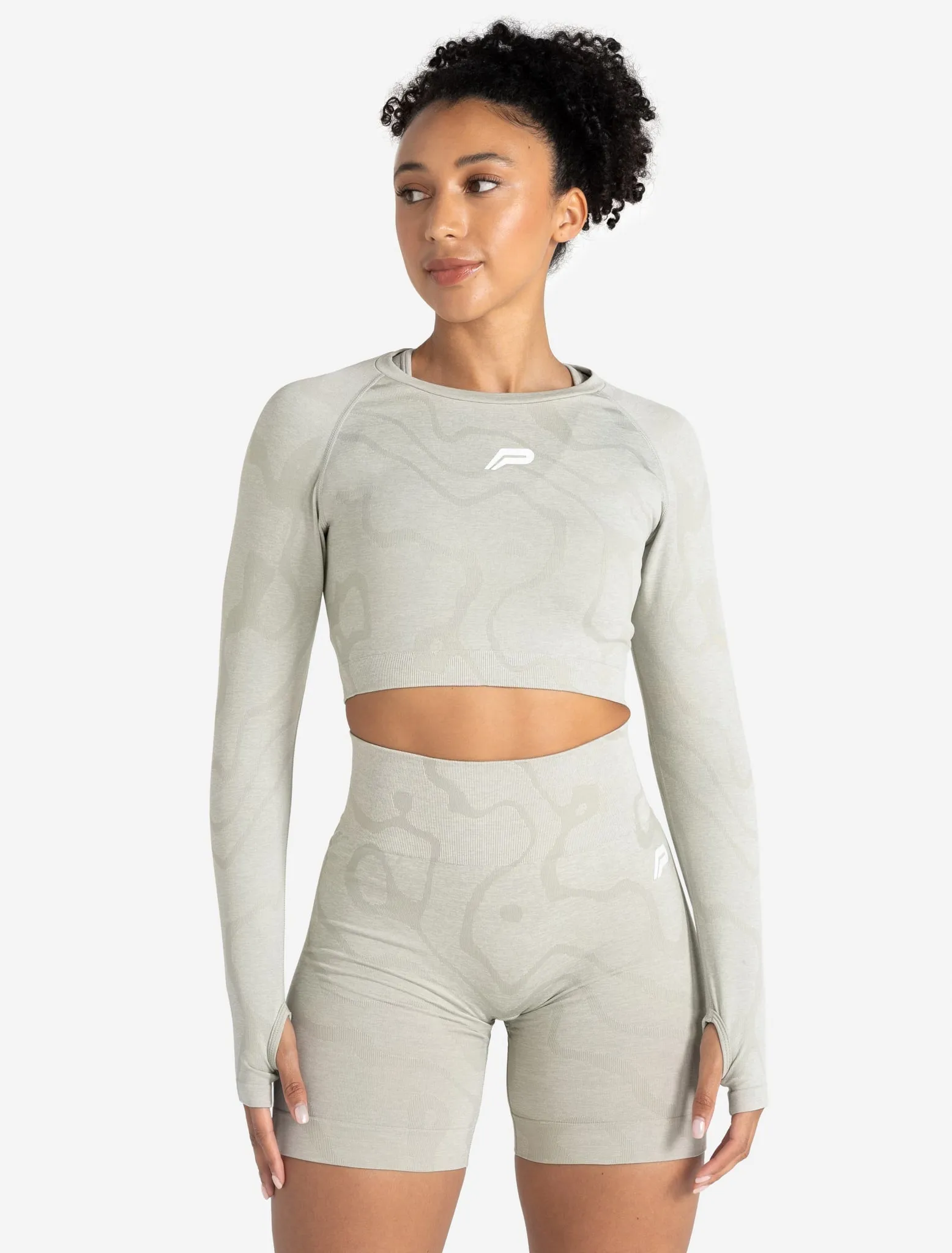 Sustainable Seamless Long Sleeve Crop Top - Sage Green