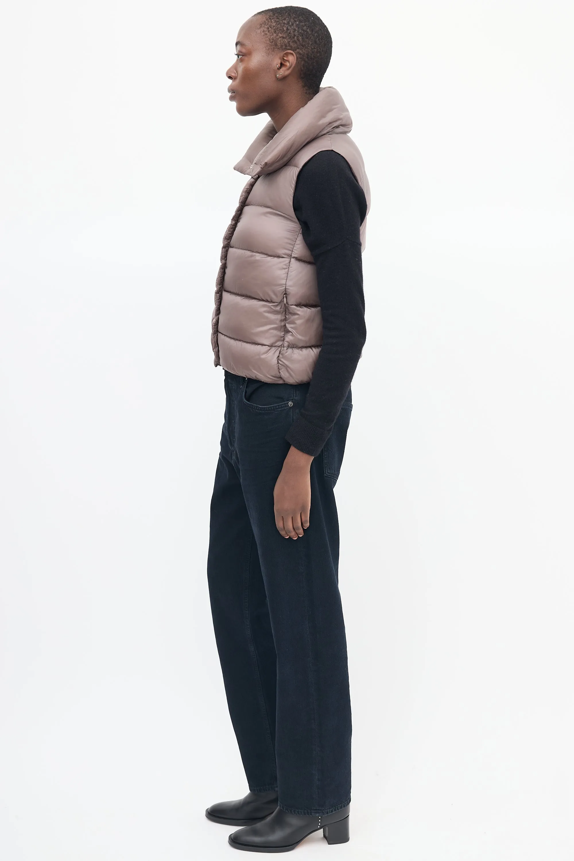 Taupe Down & Nylon Puffer Vest