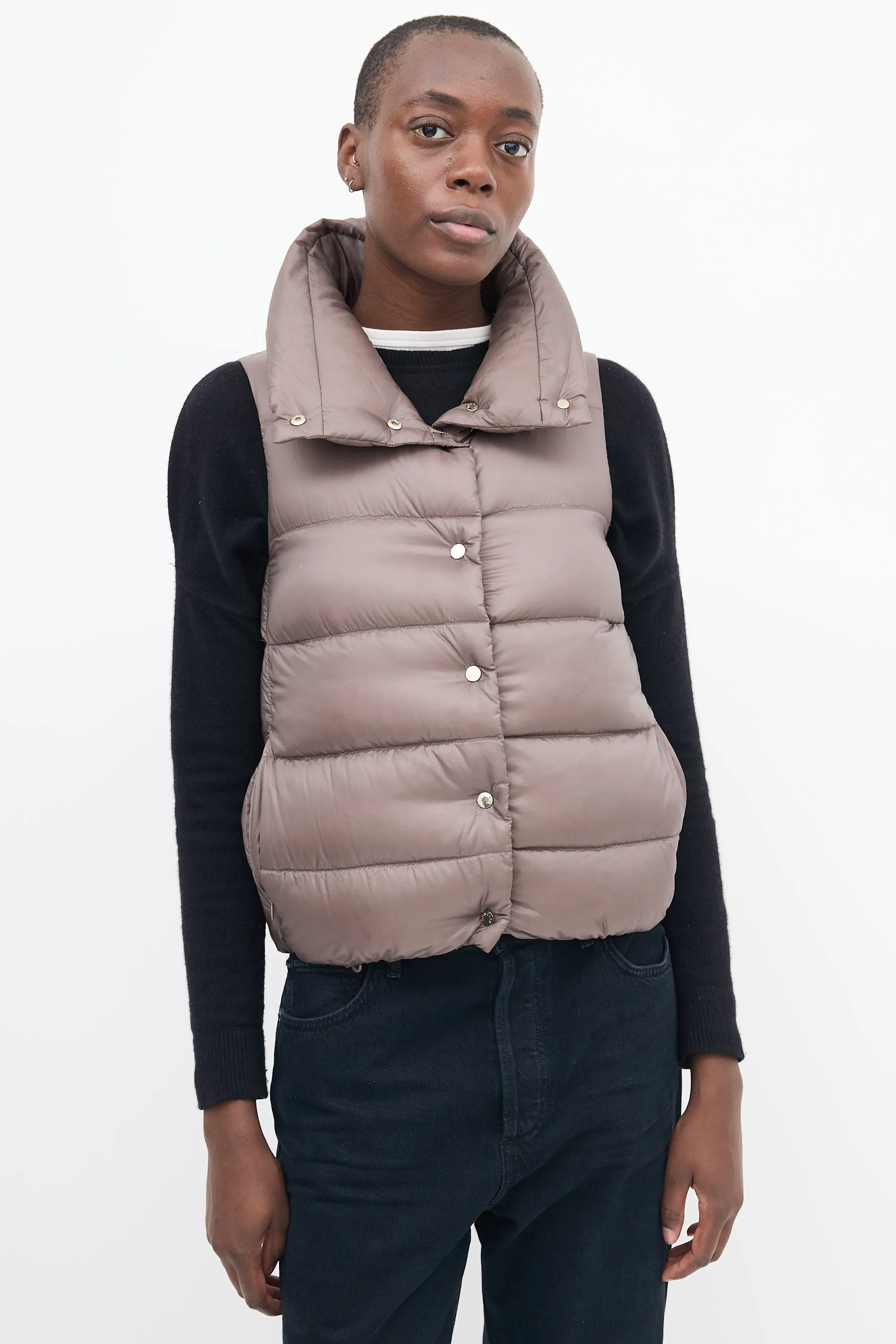 Taupe Down & Nylon Puffer Vest