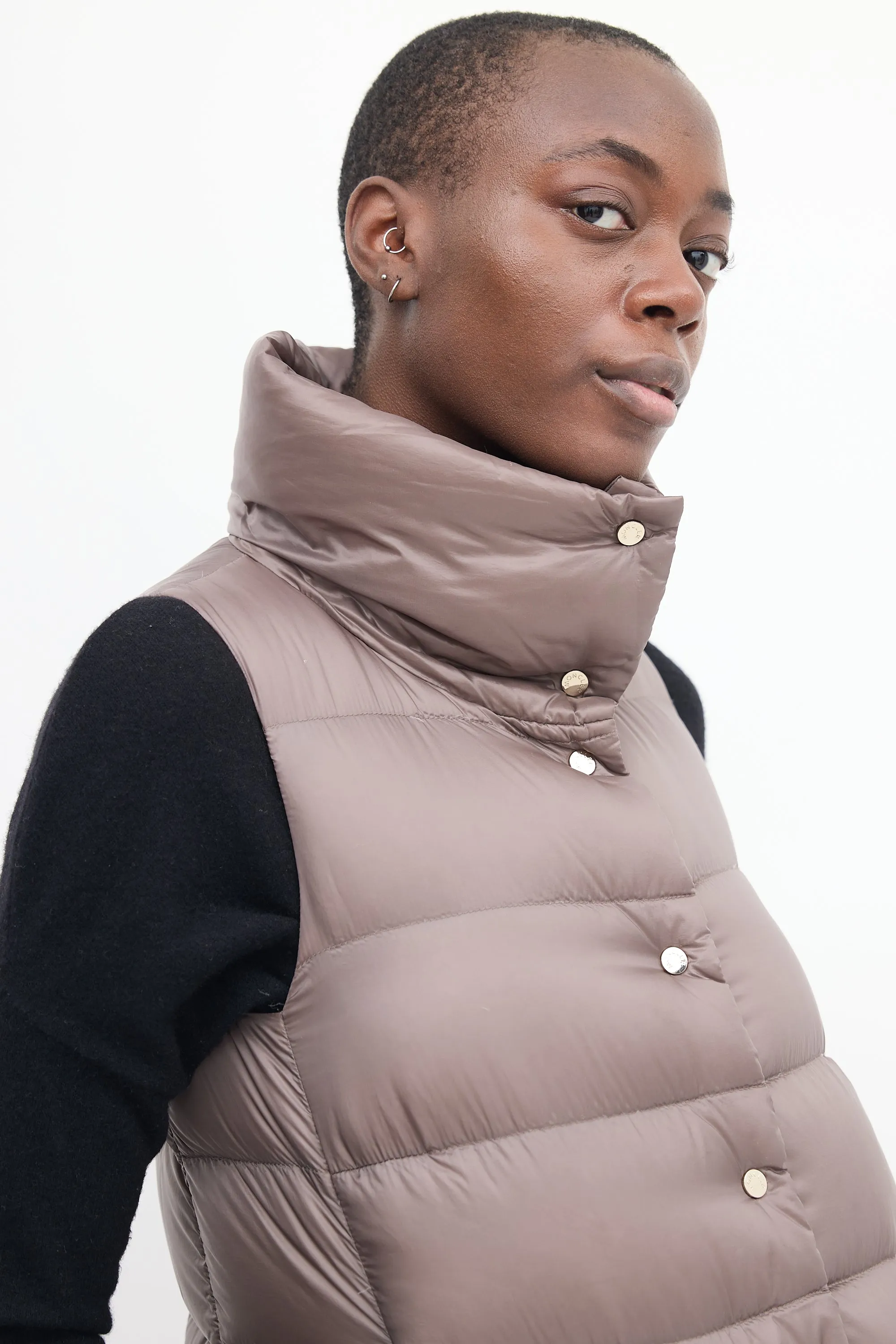 Taupe Down & Nylon Puffer Vest