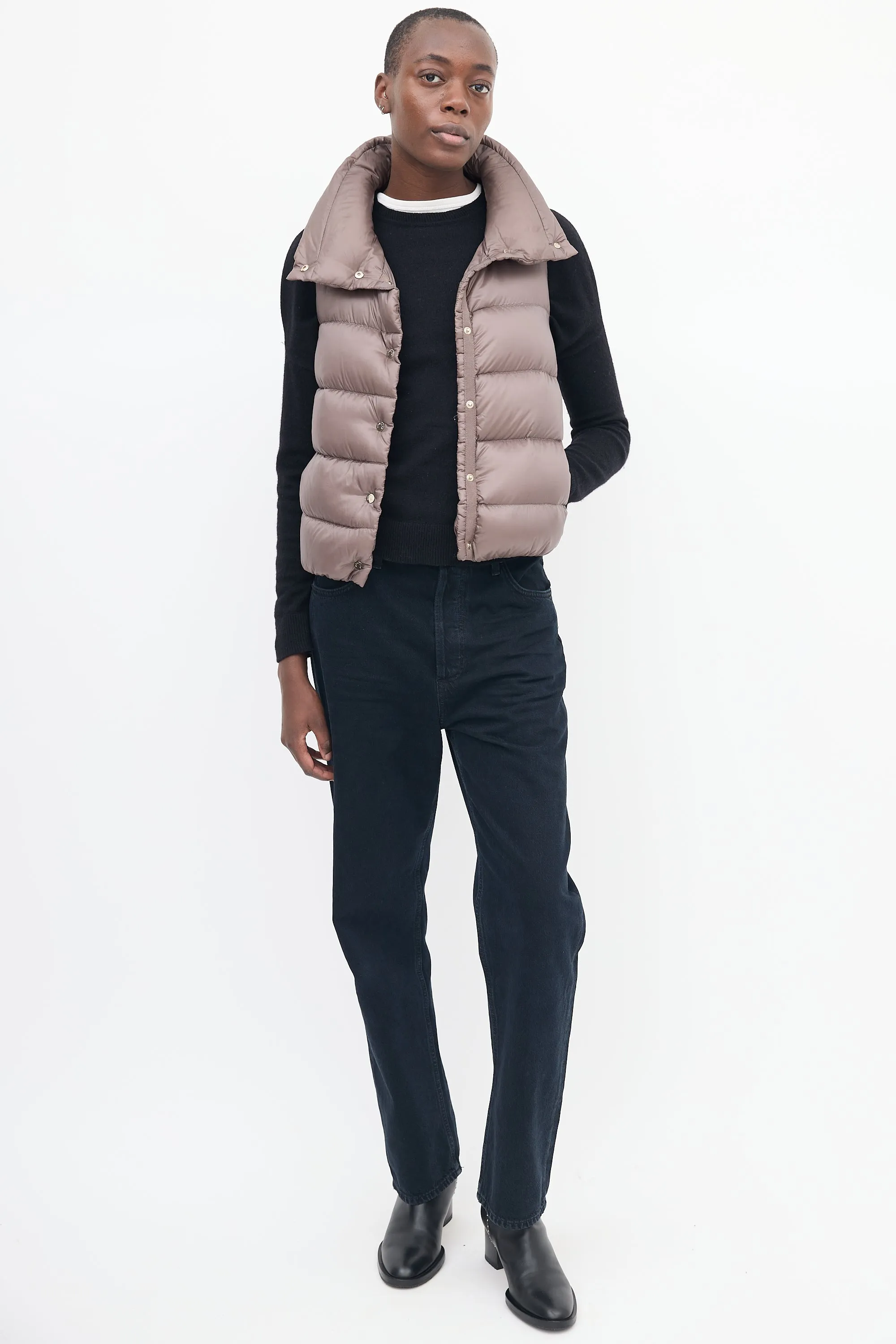 Taupe Down & Nylon Puffer Vest