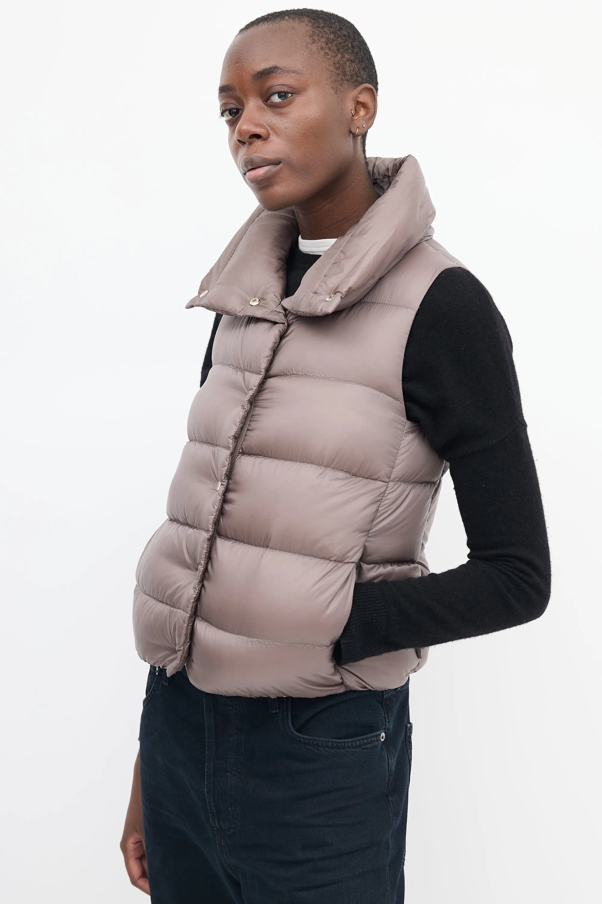 Taupe Down & Nylon Puffer Vest