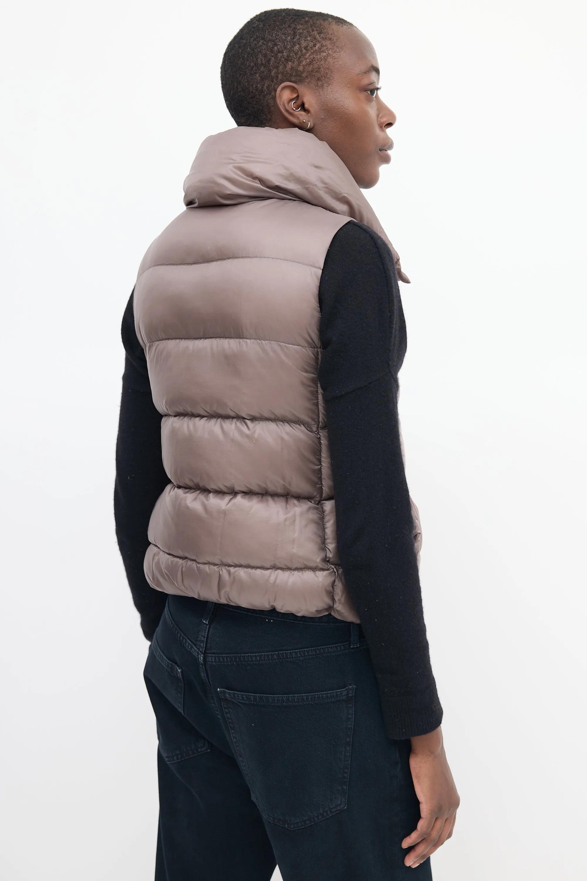 Taupe Down & Nylon Puffer Vest