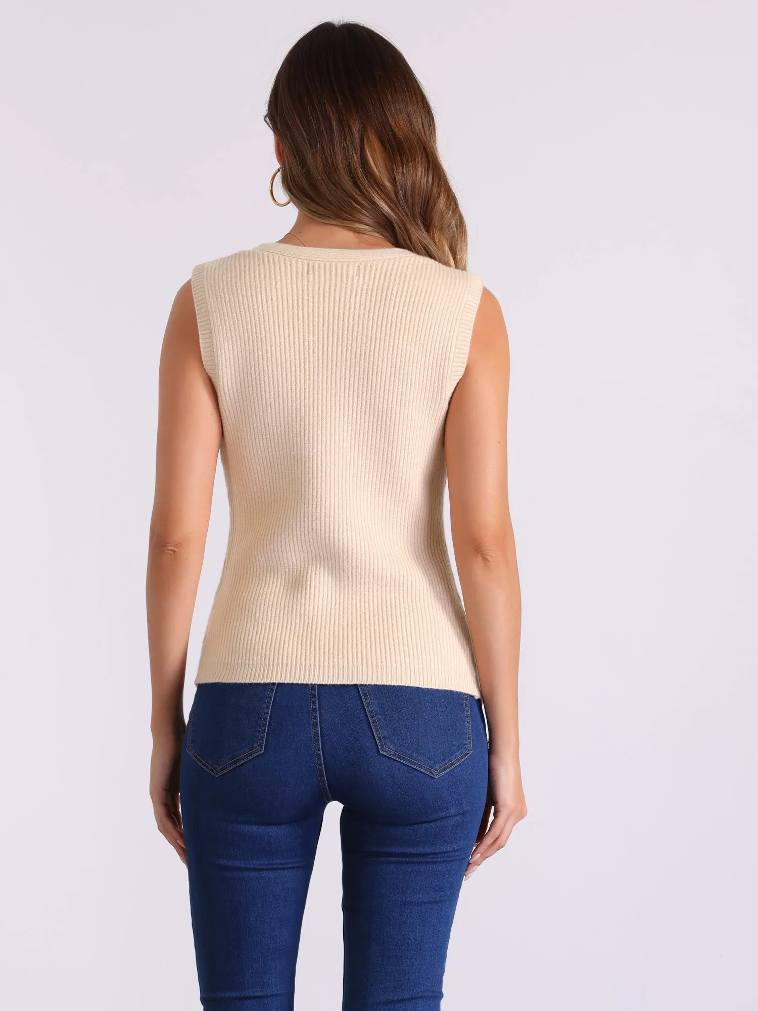 V Neck Sleeveless Button Down Knitted Sweater Vest