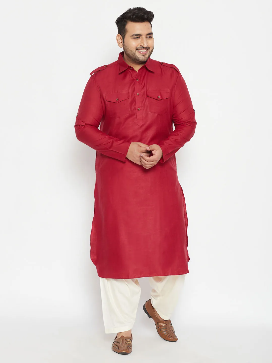 Vastramay Maroon & Cream Pathani Set