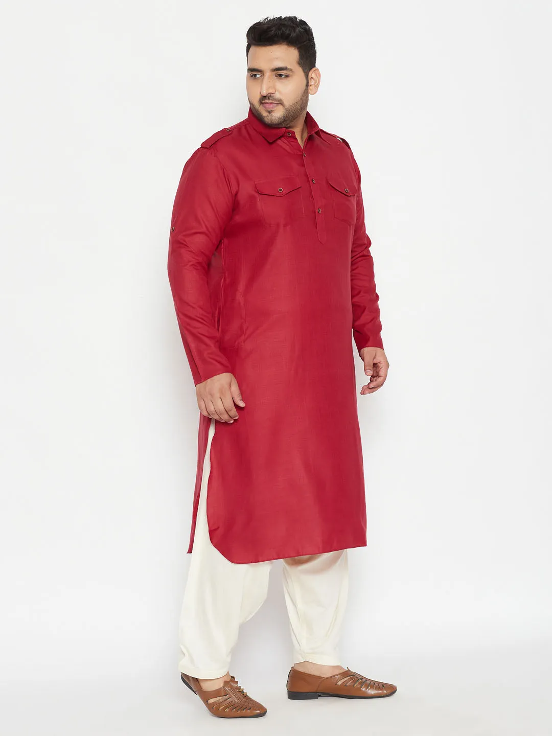 Vastramay Maroon & Cream Pathani Set