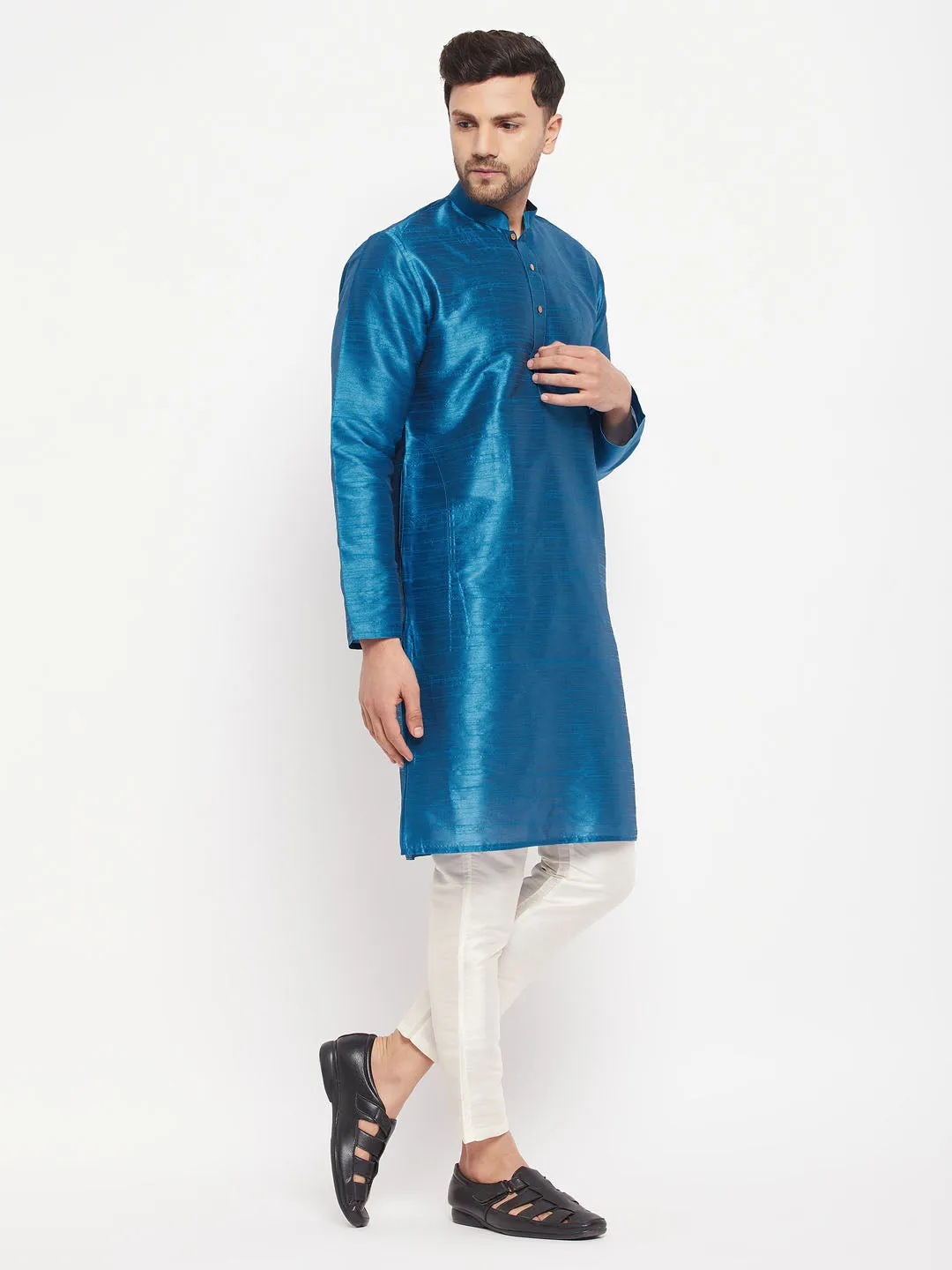 VASTRAMAY Men's Turquoise Blue Kurta and Pyjama