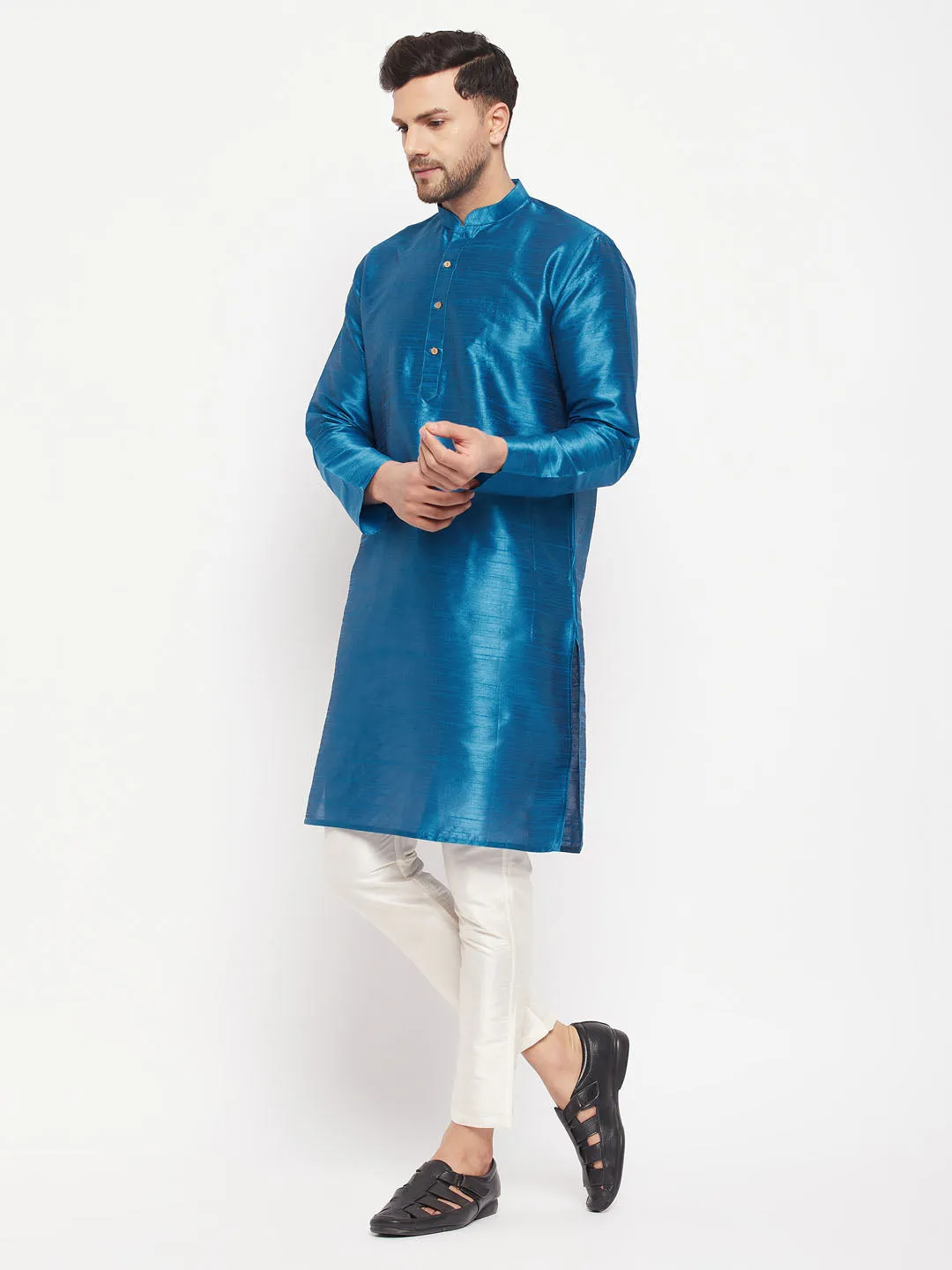 VASTRAMAY Men's Turquoise Blue Kurta and Pyjama