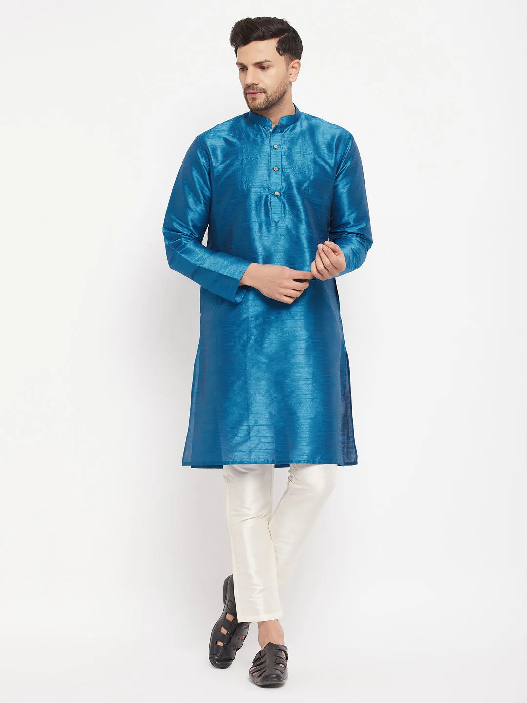 VASTRAMAY Men's Turquoise Blue Kurta and Pyjama